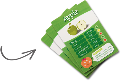 A fan of Veggie Trumps cards showing the Apple card