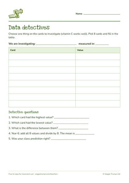 Preview of Data detectives sheet