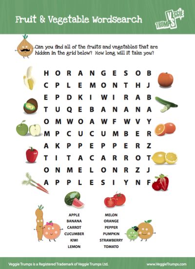 Preview of the Fruit and Vegetable Wordsearch worksheet